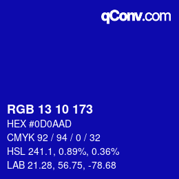 Color code: RGB 13 10 173 | qconv.com