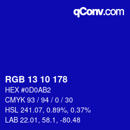 Color code: RGB 13 10 178 | qconv.com