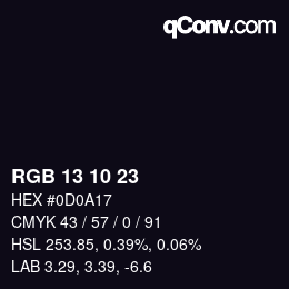 カラーコード: RGB 13 10 23 | qconv.com