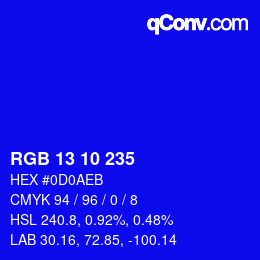 Color code: RGB 13 10 235 | qconv.com
