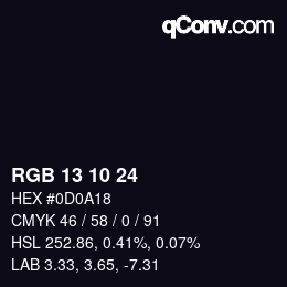 カラーコード: RGB 13 10 24 | qconv.com