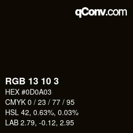 カラーコード: RGB 13 10 3 | qconv.com