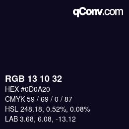 Color code: RGB 13 10 32 | qconv.com