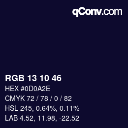 Color code: RGB 13 10 46 | qconv.com