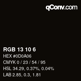 カラーコード: RGB 13 10 6 | qconv.com