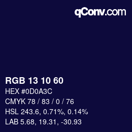 Color code: RGB 13 10 60 | qconv.com