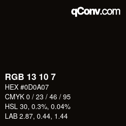 Color code: RGB 13 10 7 | qconv.com