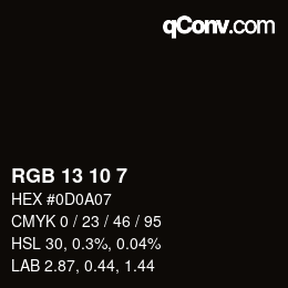 カラーコード: RGB 13 10 7 | qconv.com