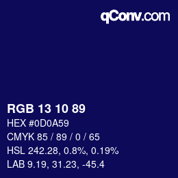 Color code: RGB 13 10 89 | qconv.com