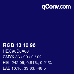 Color code: RGB 13 10 96 | qconv.com
