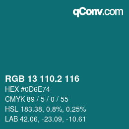 カラーコード: RGB 13 110.2 116 | qconv.com