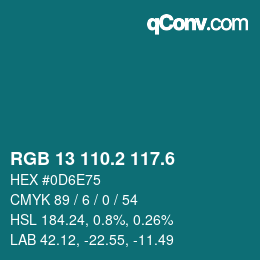 カラーコード: RGB 13 110.2 117.6 | qconv.com