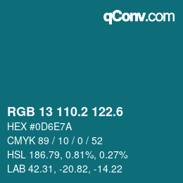 カラーコード: RGB 13 110.2 122.6 | qconv.com