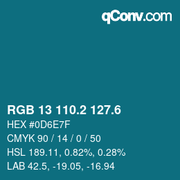 カラーコード: RGB 13 110.2 127.6 | qconv.com