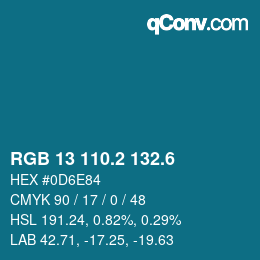 カラーコード: RGB 13 110.2 132.6 | qconv.com