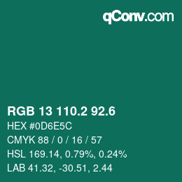 カラーコード: RGB 13 110.2 92.6 | qconv.com
