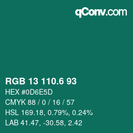 カラーコード: RGB 13 110.6 93 | qconv.com