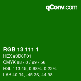 Color code: RGB 13 111 1 | qconv.com