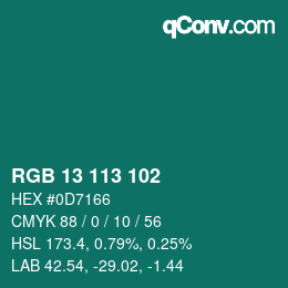 カラーコード: RGB 13 113 102 | qconv.com