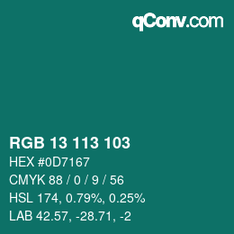 Color code: RGB 13 113 103 | qconv.com