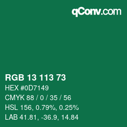 カラーコード: RGB 13 113 73 | qconv.com