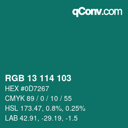 カラーコード: RGB 13 114 103 | qconv.com
