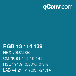 Color code: RGB 13 114 139 | qconv.com