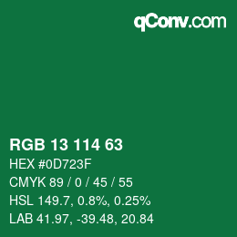 Color code: RGB 13 114 63 | qconv.com