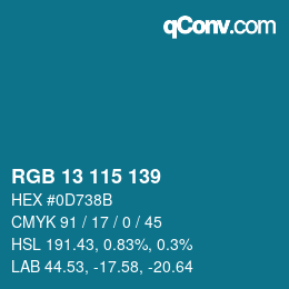 Color code: RGB 13 115 139 | qconv.com