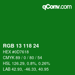 カラーコード: RGB 13 118 24 | qconv.com