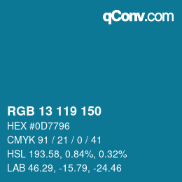 颜色代码: RGB 13 119 150 | qconv.com