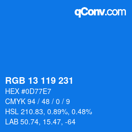 颜色代码: RGB 13 119 231 | qconv.com