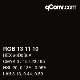 Color code: RGB 13 11 10 | qconv.com