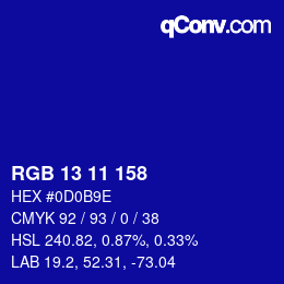 カラーコード: RGB 13 11 158 | qconv.com