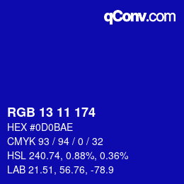 Color code: RGB 13 11 174 | qconv.com