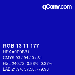 Color code: RGB 13 11 177 | qconv.com