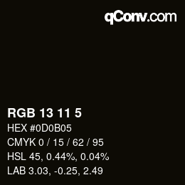 Color code: RGB 13 11 5 | qconv.com