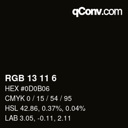 Color code: RGB 13 11 6 | qconv.com