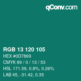 Color code: RGB 13 120 105 | qconv.com