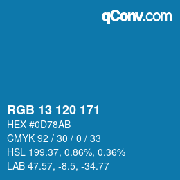颜色代码: RGB 13 120 171 | qconv.com