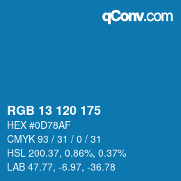 カラーコード: RGB 13 120 175 | qconv.com