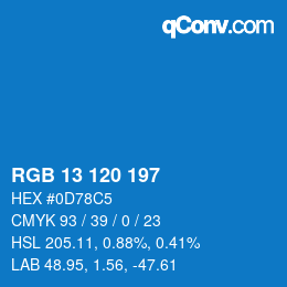 颜色代码: RGB 13 120 197 | qconv.com