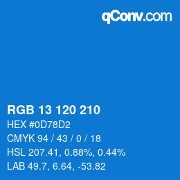 カラーコード: RGB 13 120 210 | qconv.com