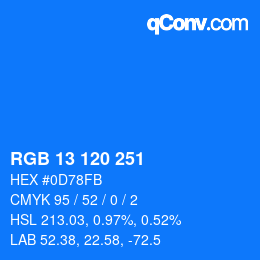 カラーコード: RGB 13 120 251 | qconv.com