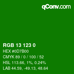 カラーコード: RGB 13 123 0 | qconv.com