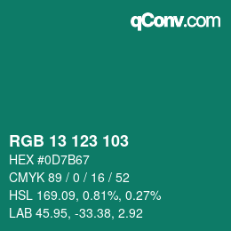 Color code: RGB 13 123 103 | qconv.com