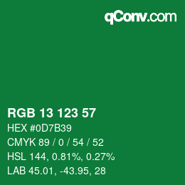 カラーコード: RGB 13 123 57 | qconv.com
