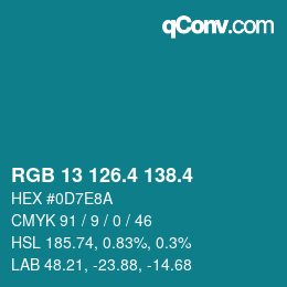 カラーコード: RGB 13 126.4 138.4 | qconv.com