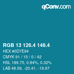 カラーコード: RGB 13 126.4 148.4 | qconv.com
