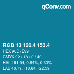 カラーコード: RGB 13 126.4 153.4 | qconv.com